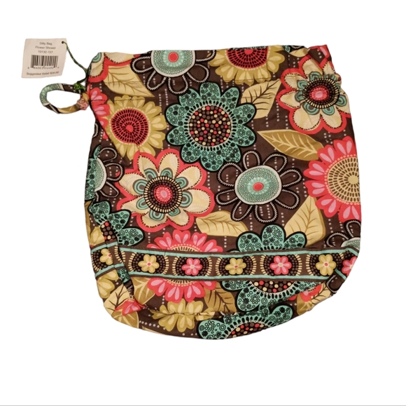 NWT Vera Bradley DITTY BAG Flower Shower drawstring brown yellow pink bl… - Picture 2 of 4